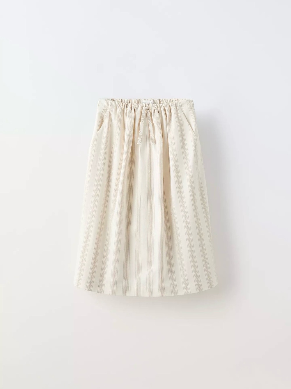 Zara Girls’ Cream and Beige Striped A-Line Midi Skirt